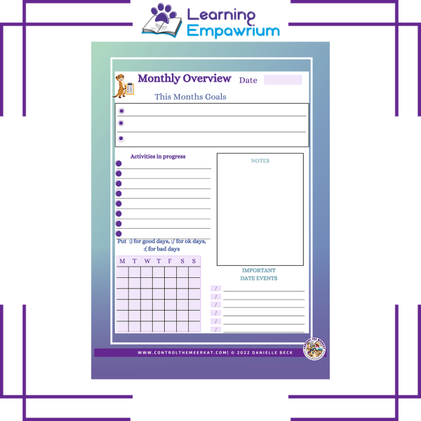 A purple and purple calendar with the words learning emporium.