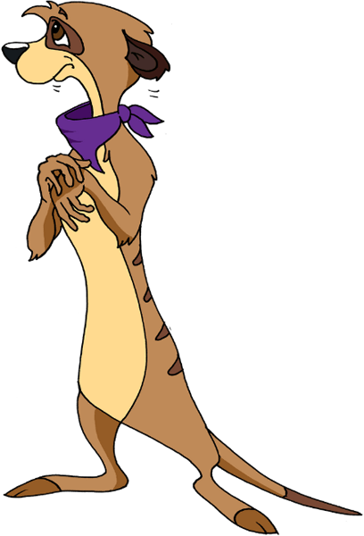 A cartoon meerkat with a purple scarf.