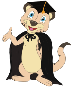 A cartoon tiger in a graduation cap and gown.