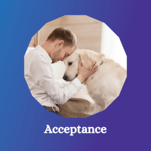 An image that portrays acceptance between a man and a reactive dog, capturing the essence of grief.