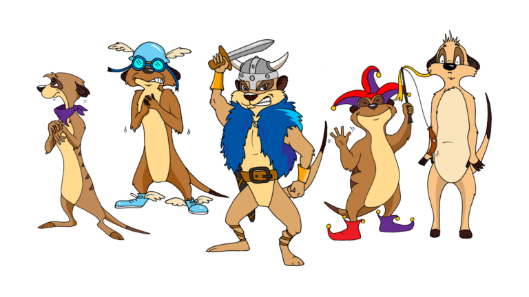 A group of cartoon animals standing in front of a black background.