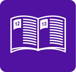 An open book icon in purple on a white background.