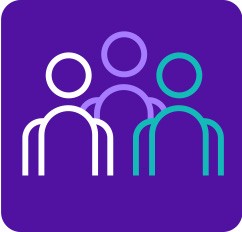 A group of people on a purple background.
