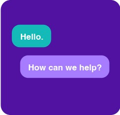 Hello how can we help text on a purple background.