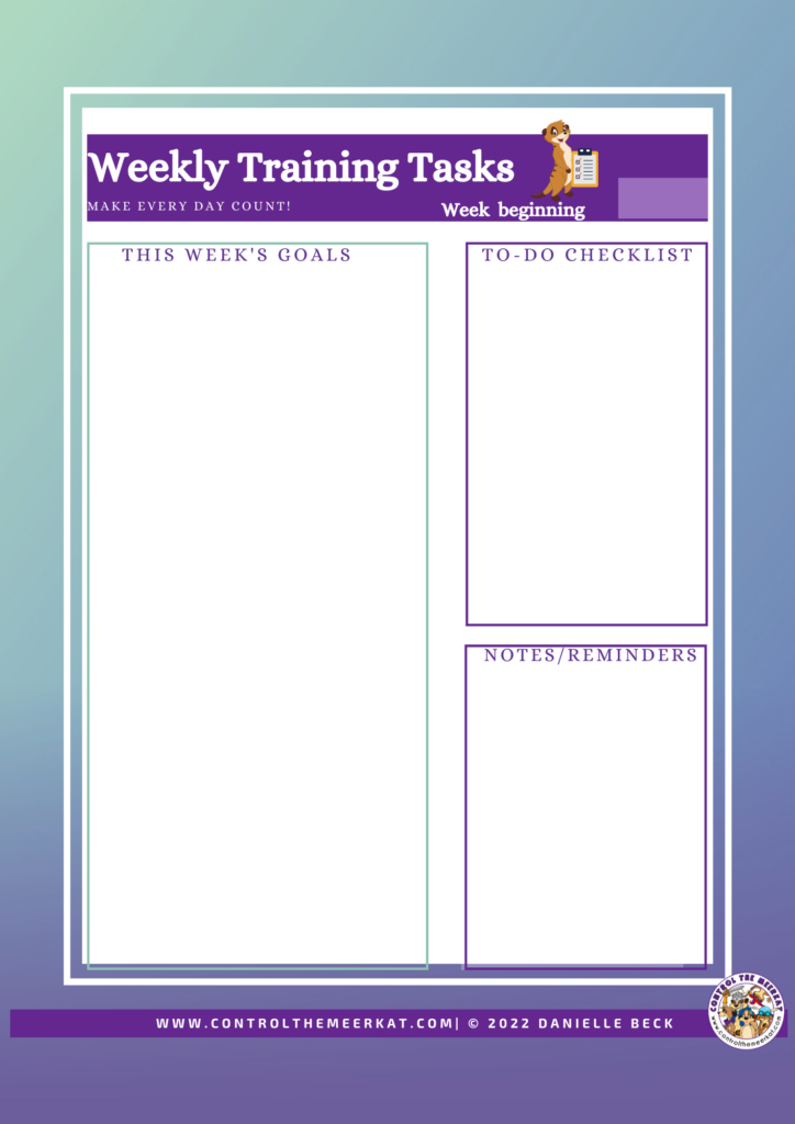 A one page weekly tasks schedule to help you plan your week and monitor your progress