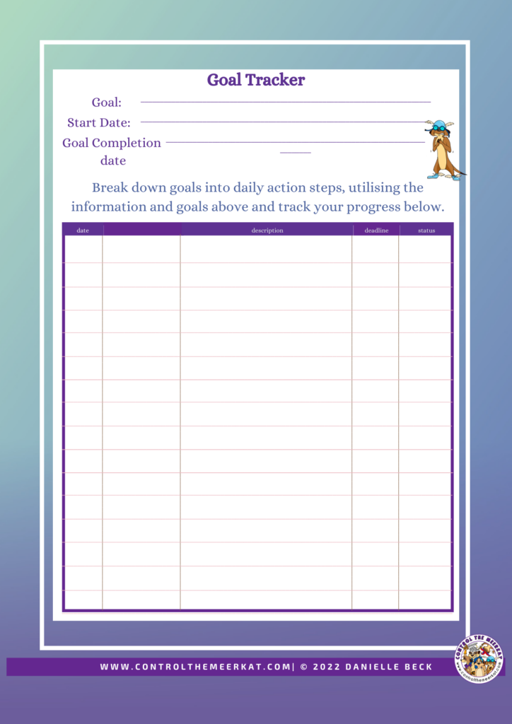 A one page goal tracker to help you monitor your progress for a specific goal or task