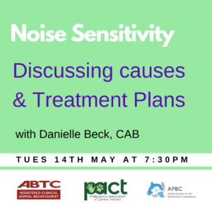 A poster exploring Resource Guarding Items – Discussing causes & Treatment plans Tuesday 16th April for noise sensitivity and resource guarding.