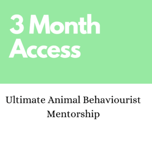Graphic with text "3 month access" over "ultimate animal behaviourist mentorship" on a plain mint green background.
