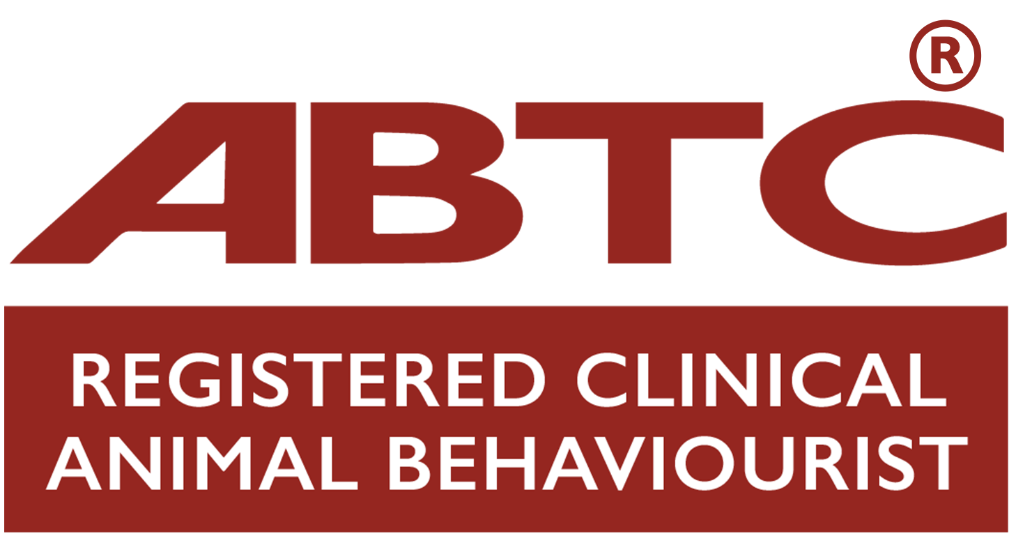 A red square with the words "Registered Clinical Animal Behaviourist" in white capital letters.