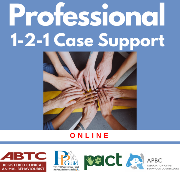 Image of hands joining together, symbolizing teamwork, with text: "Professional 1-2-1 Case Support" and logos of ABTC, PPG, PACT, and APBC, promoting online professional support services.