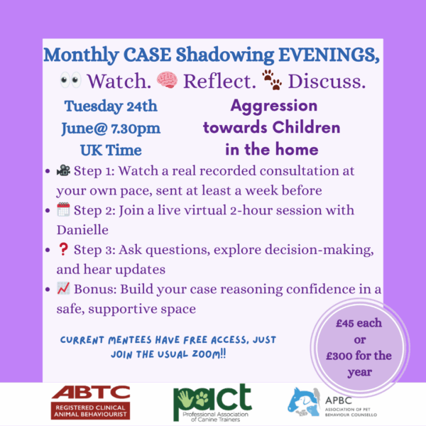 Promotional flyer for a monthly shadowing event on aggression towards children in the home, detailing steps to join, date, time, and pricing information.